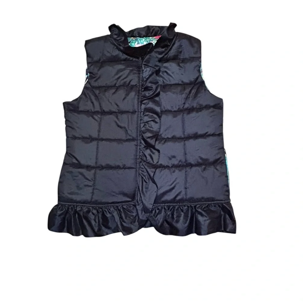 Lilly Pulitzer Girls Melanie Ruffle Floral Zip Up Puffer Vest